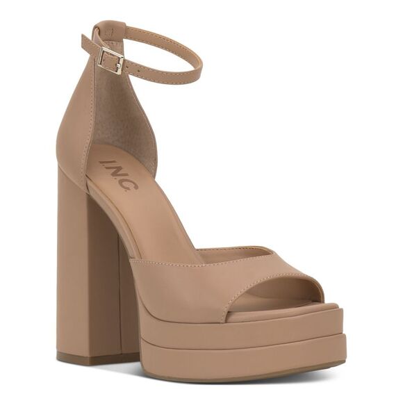 INC Shoes - INC Womens Beige 1-1/2" Platform Arya Round Toe Block Heel Heeled Sandal 8.5 M
